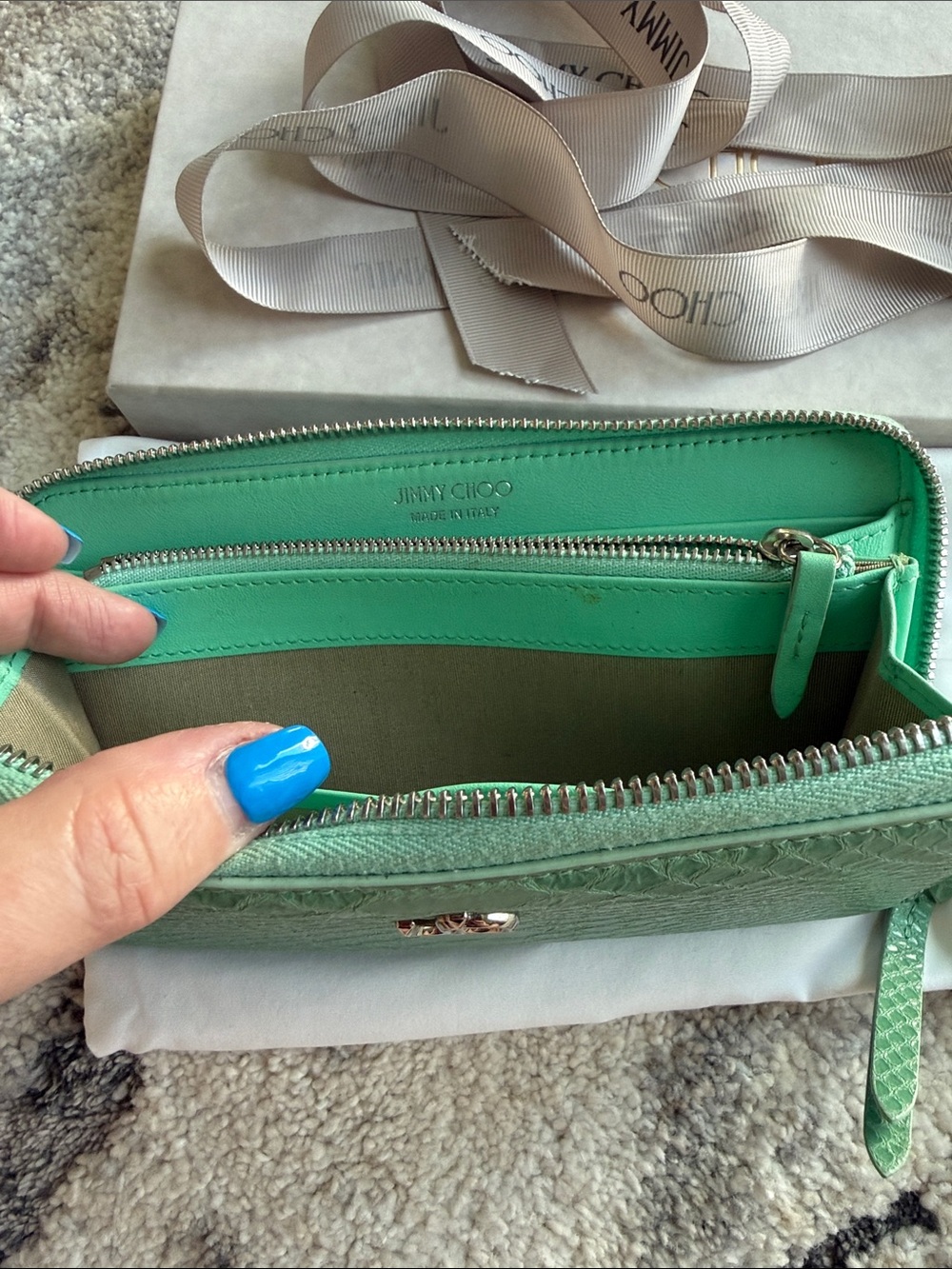 Jimmy Choo Green Python-Embossed Zip Around Wallet - Picture 10 of 10